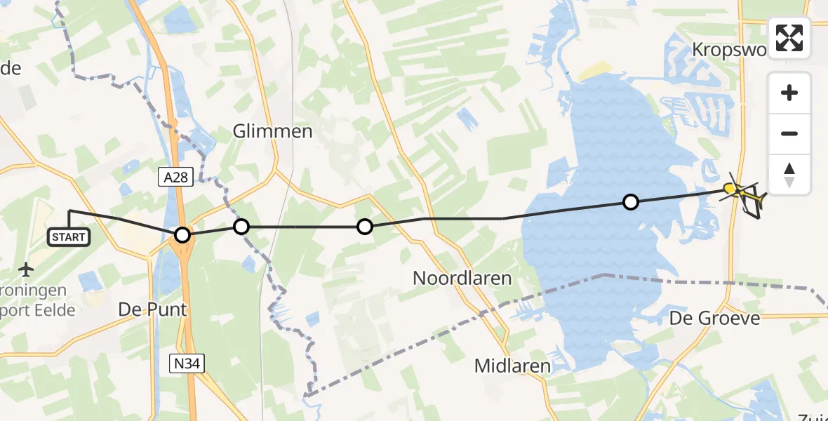 Routekaart van de vlucht: Lifeliner 4 naar Kropswolde