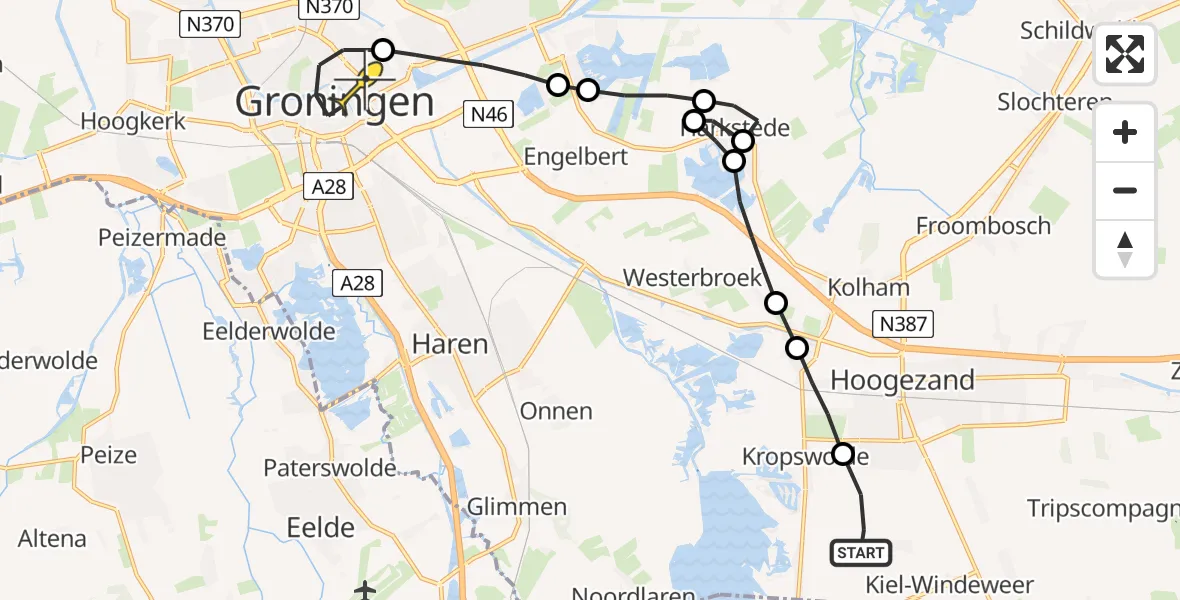 Routekaart van de vlucht: Lifeliner 4 naar Universitair Medisch Centrum Groningen