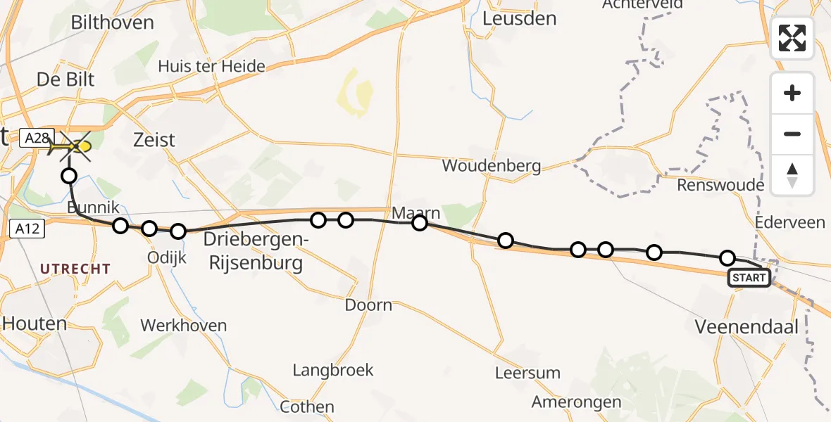 Routekaart van de vlucht: Lifeliner 2 naar Universitair Medisch Centrum Utrecht