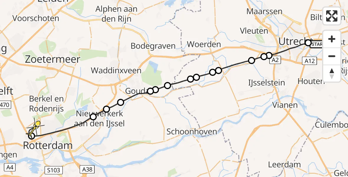 Routekaart van de vlucht: Lifeliner 2 naar Rotterdam The Hague Airport