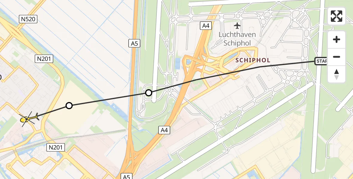 Routekaart van de vlucht: Politieheli naar Hoofddorp