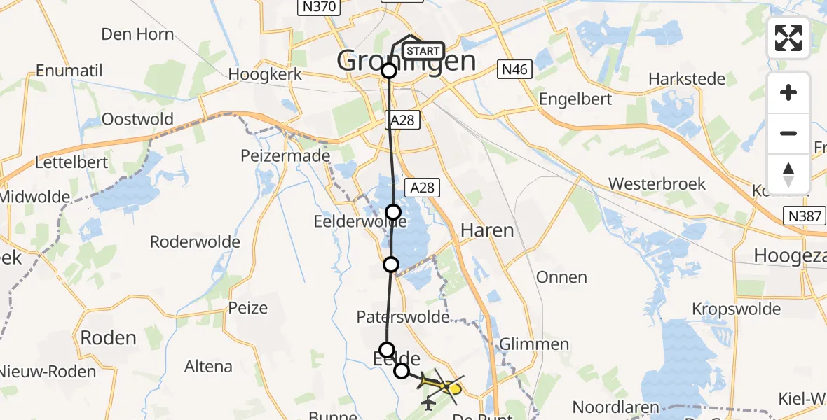 Routekaart van de vlucht: Lifeliner 4 naar Groningen Airport Eelde