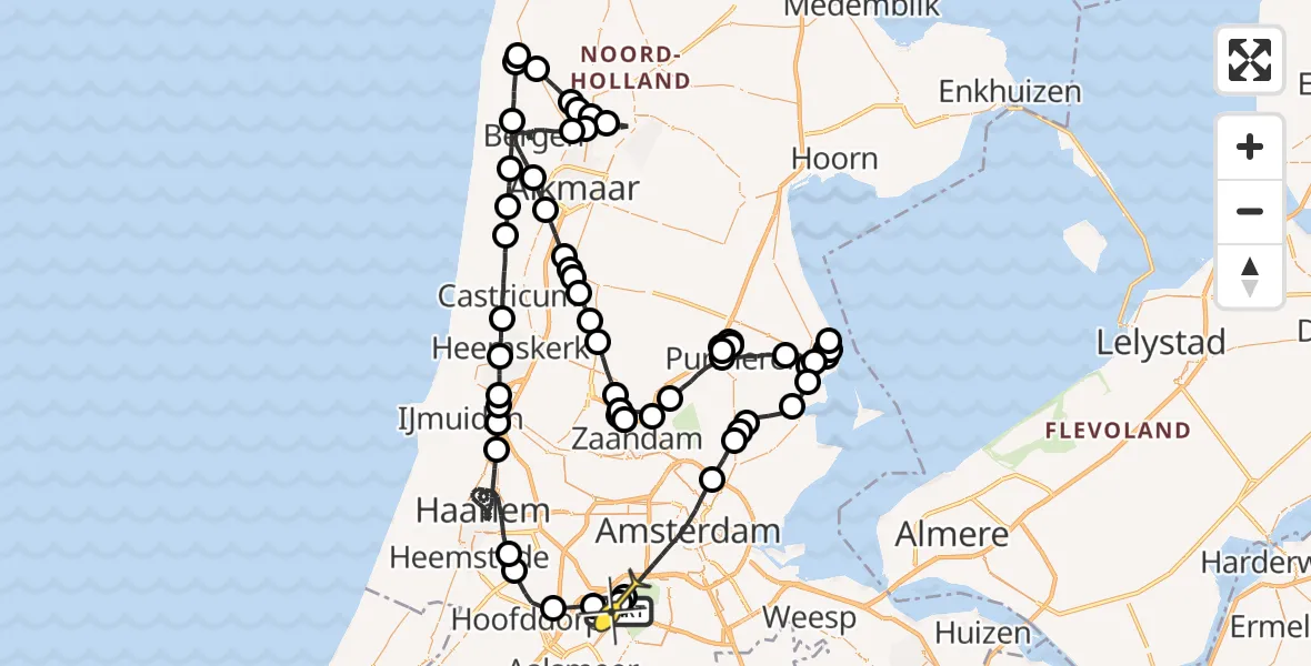 Routekaart van de vlucht: Politieheli naar Schiphol