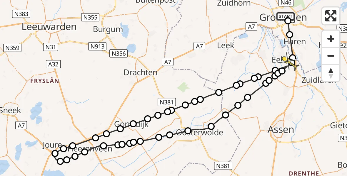 Routekaart van de vlucht: Lifeliner 4 naar Groningen Airport Eelde