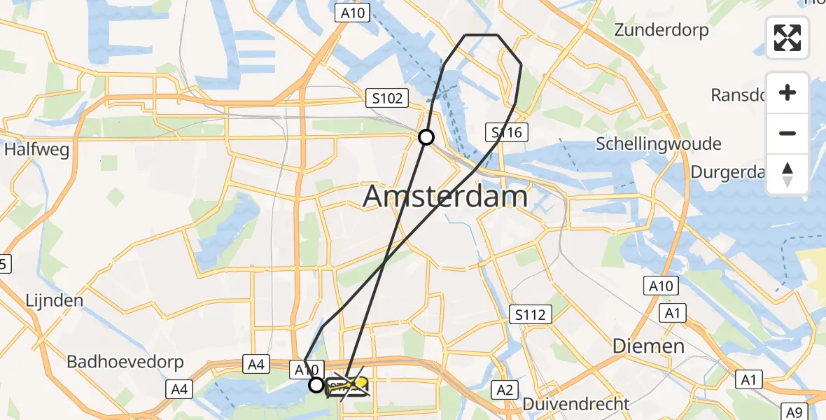 Routekaart van de vlucht: Lifeliner 1 naar VU Medisch Centrum Amsterdam