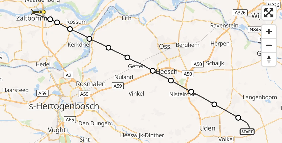 Routekaart van de vlucht: Lifeliner 3 naar Zaltbommel