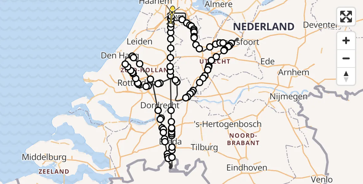 Routekaart van de vlucht: Politieheli naar Schiphol