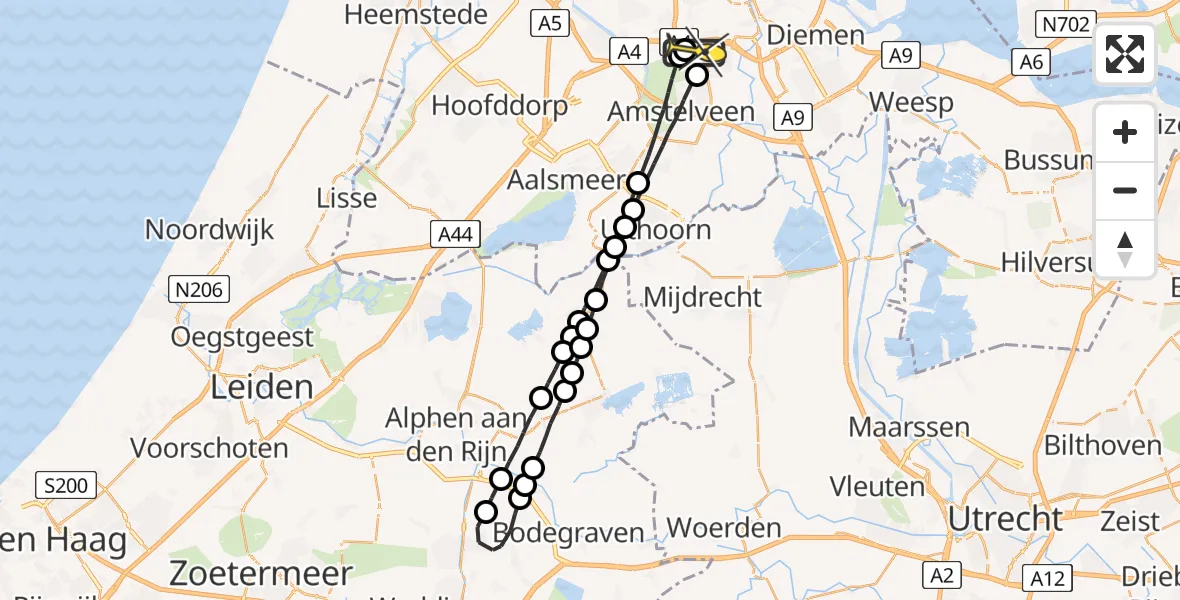 Routekaart van de vlucht: Lifeliner 1 naar VU Medisch Centrum Amsterdam