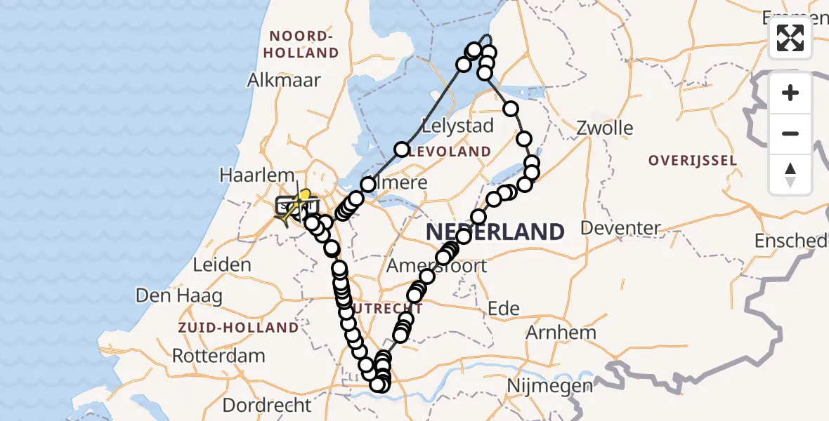 Routekaart van de vlucht: Politieheli naar Schiphol