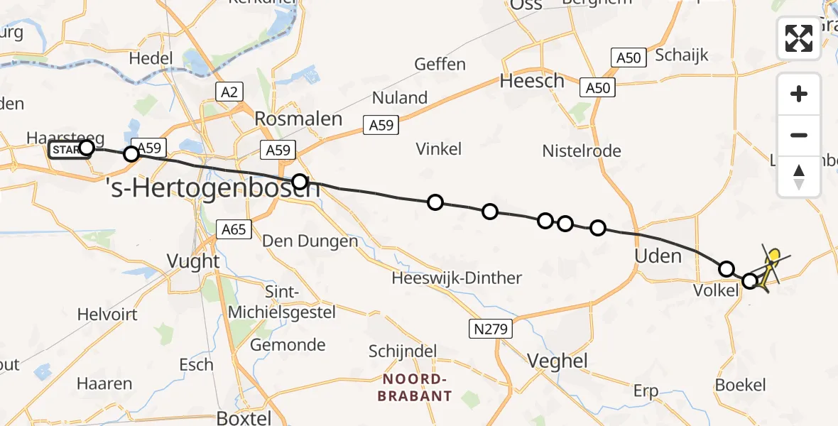 Routekaart van de vlucht: Lifeliner 3 naar Vliegbasis Volkel