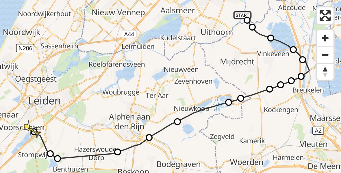 Routekaart van de vlucht: Politiehelikopter naar Leidschendam