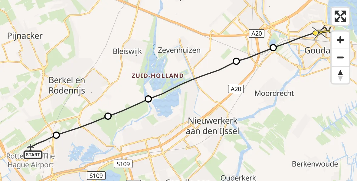 Routekaart van de vlucht: Lifeliner 2 naar Gouda