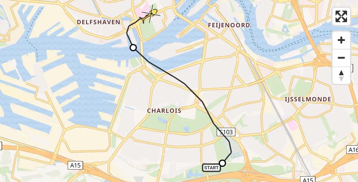 Routekaart van de vlucht: Lifeliner 1 naar Erasmus MC