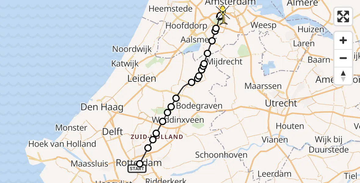 Routekaart van de vlucht: Lifeliner 1 naar VU Medisch Centrum Amsterdam