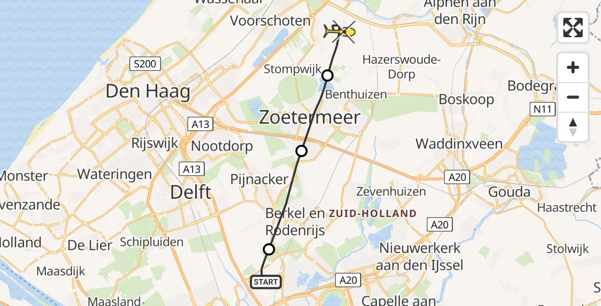 Routekaart van de vlucht: Lifeliner 2 naar Zoeterwoude