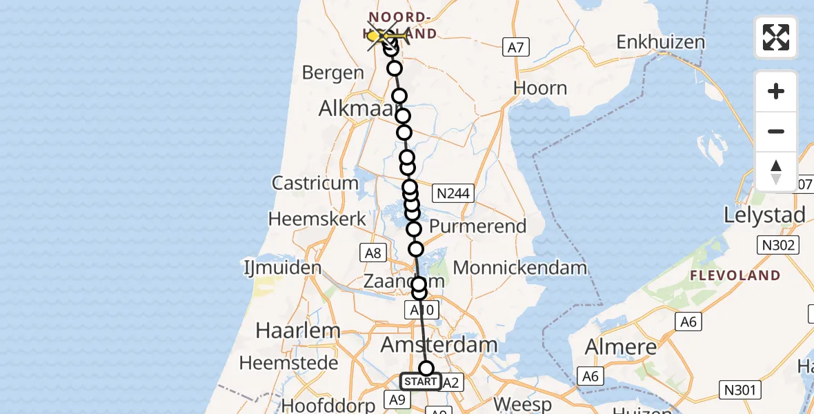 Routekaart van de vlucht: Lifeliner 1 naar Oudkarspel