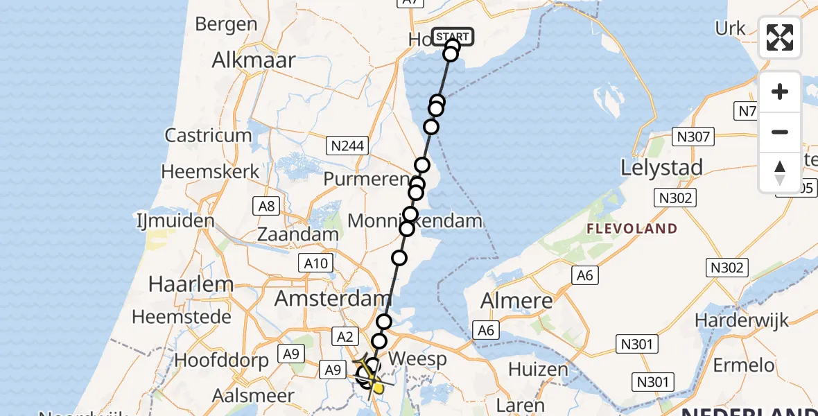 Routekaart van de vlucht: Lifeliner 1 naar Academisch Medisch Centrum (AMC)