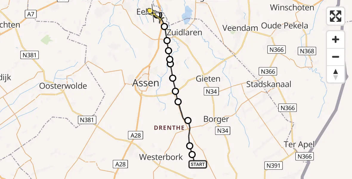 Routekaart van de vlucht: Lifeliner 4 naar Groningen Airport Eelde