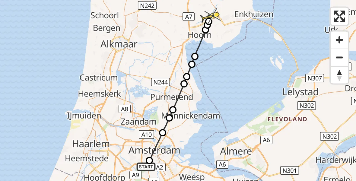 Routekaart van de vlucht: Lifeliner 1 naar Zwaagdijk-Oost
