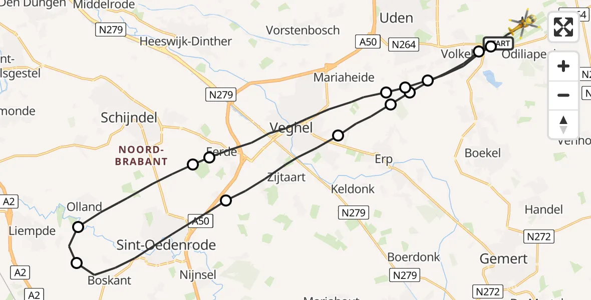 Vluchtroute Traumahelikopter Vliegbasis Volkel - Vliegbasis Volkel, 20 november 2022, 10:39