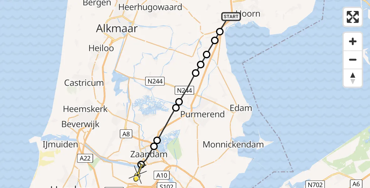 Routekaart van de vlucht: Lifeliner 1 naar Amsterdam Heliport