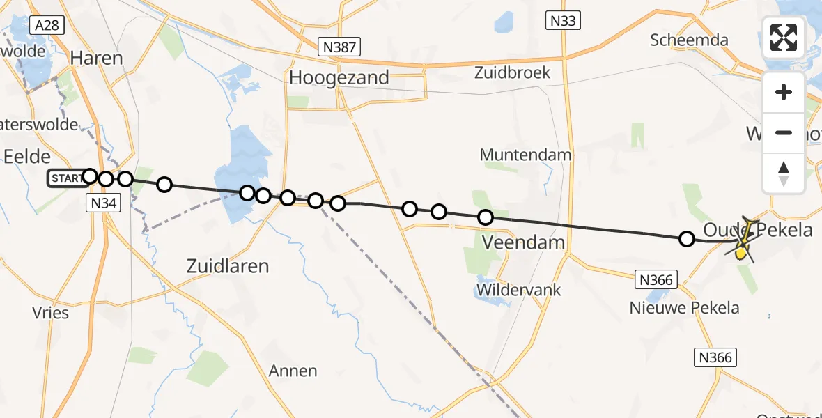 Routekaart van de vlucht: Lifeliner 4 naar Oude Pekela