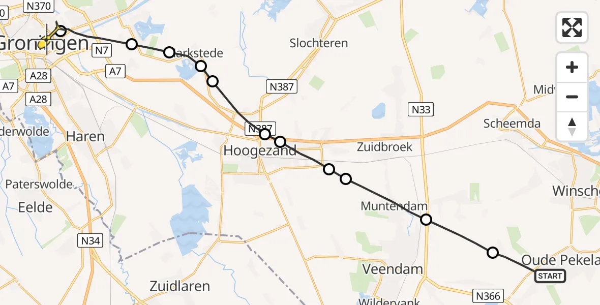 Routekaart van de vlucht: Lifeliner 4 naar Universitair Medisch Centrum Groningen