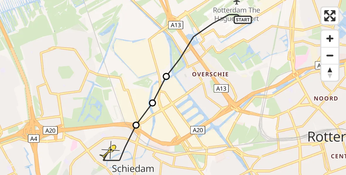 Routekaart van de vlucht: Lifeliner 2 naar Schiedam