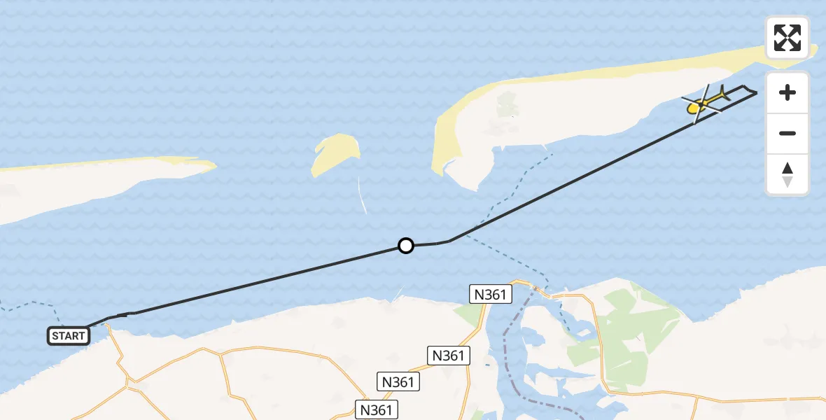Routekaart van de vlucht: Ambulanceheli naar Schiermonnikoog