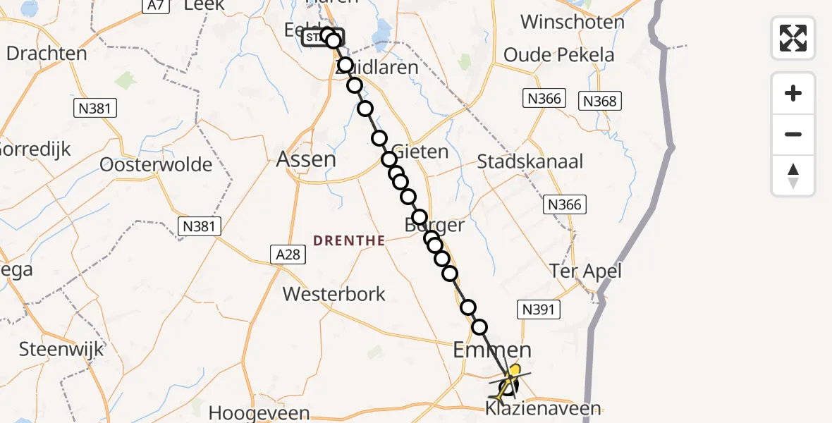 Routekaart van de vlucht: Lifeliner 4 naar Emmen