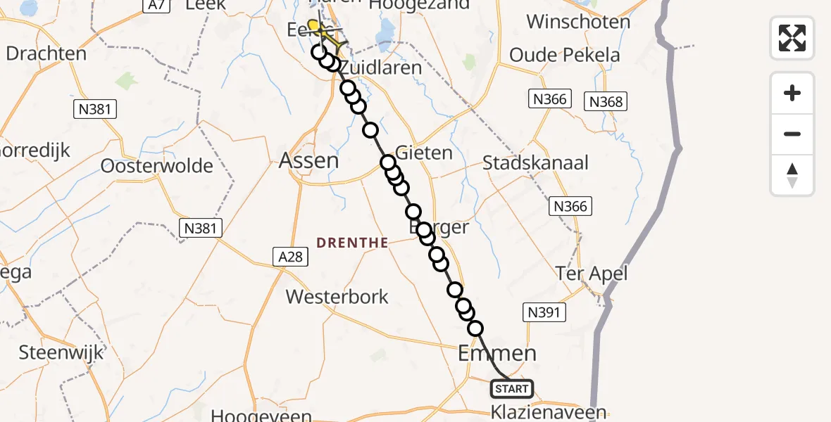 Routekaart van de vlucht: Lifeliner 4 naar Groningen Airport Eelde