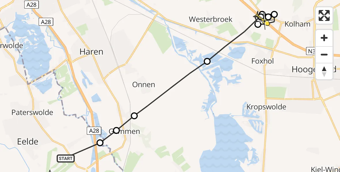 Routekaart van de vlucht: Lifeliner 4 naar Scharmer