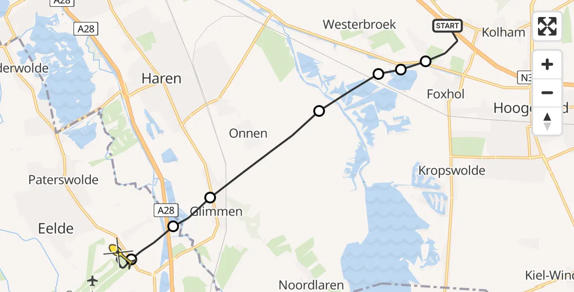 Routekaart van de vlucht: Lifeliner 4 naar Groningen Airport Eelde