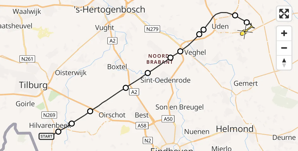 Routekaart van de vlucht: Lifeliner 3 naar Vliegbasis Volkel