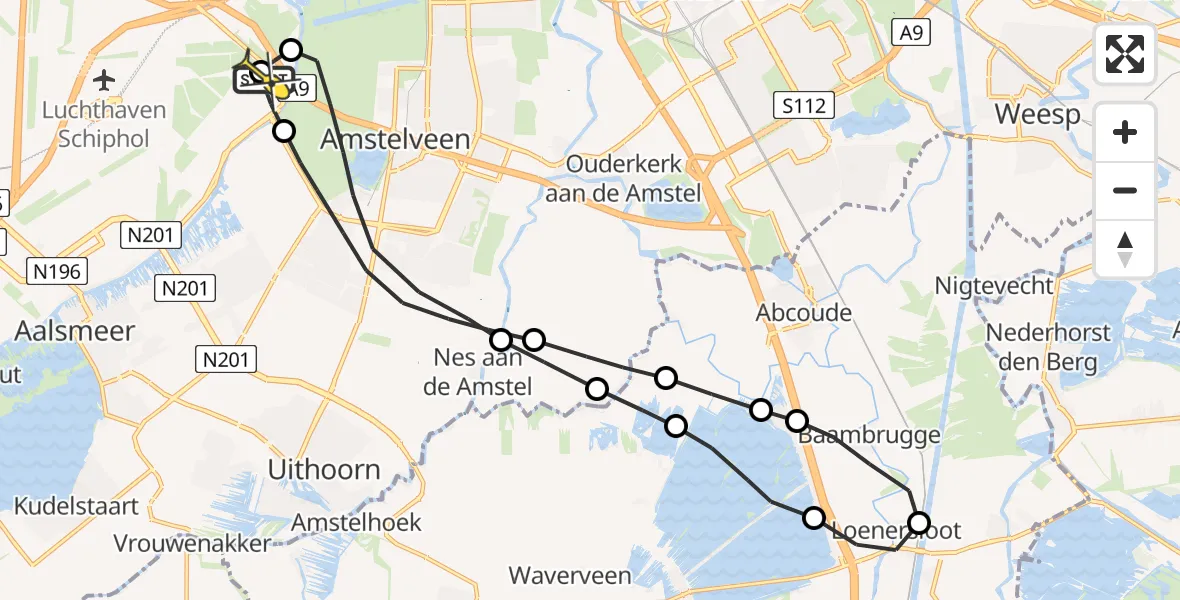 Routekaart van de vlucht: Politieheli naar Schiphol