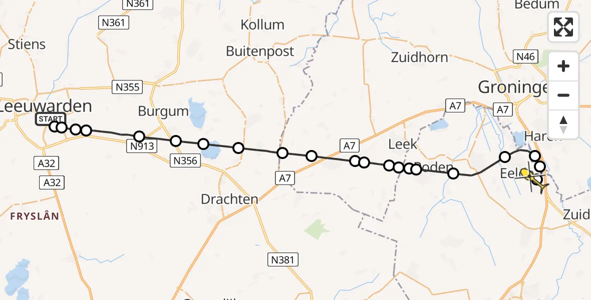 Routekaart van de vlucht: Lifeliner 4 naar Groningen Airport Eelde