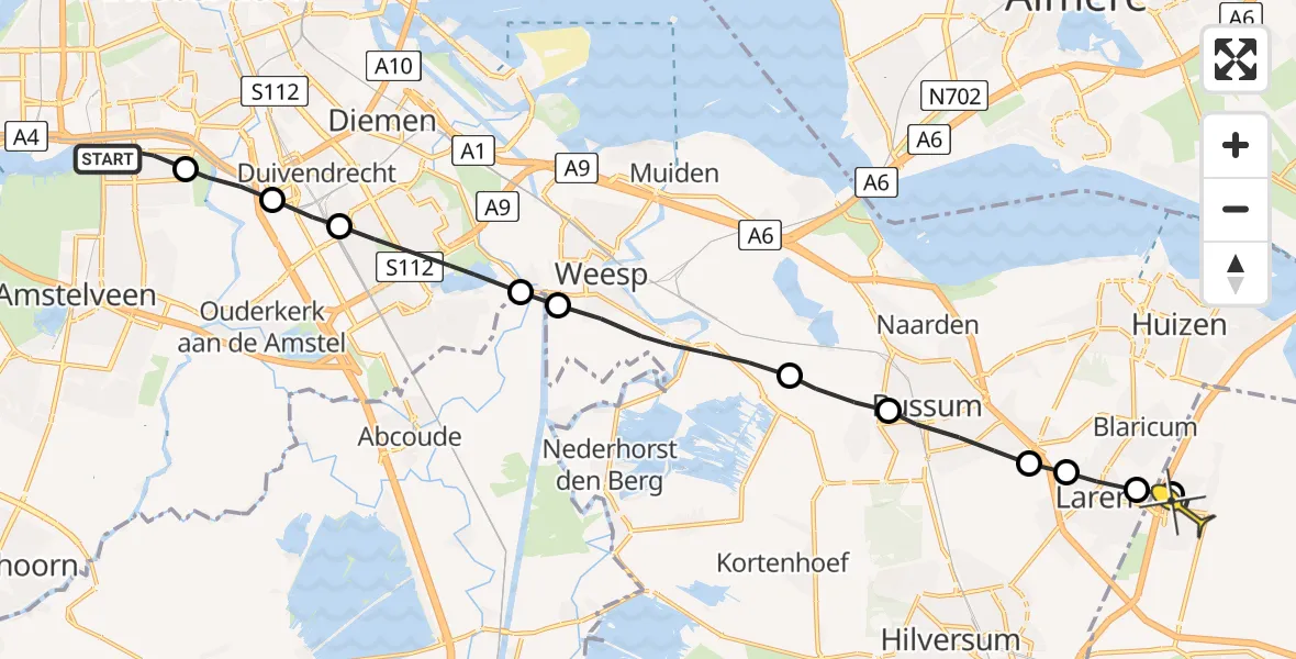 Routekaart van de vlucht: Lifeliner 1 naar Eemnes