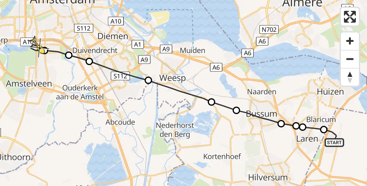 Routekaart van de vlucht: Lifeliner 1 naar VU Medisch Centrum Amsterdam