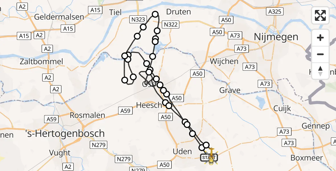 Vluchtroute Traumahelikopter Vliegbasis Volkel - Vliegbasis Volkel, 21 november 2022, 15:28