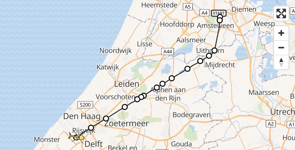 Routekaart van de vlucht: Lifeliner 1 naar Den Haag