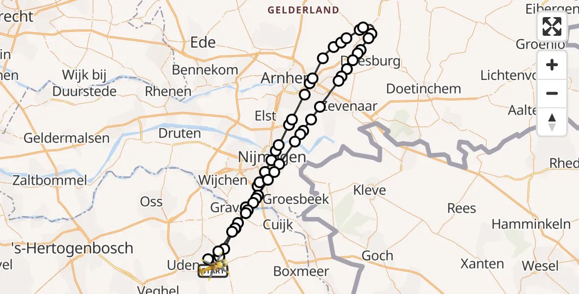 Vluchtroute Traumahelikopter Vliegbasis Volkel - Vliegbasis Volkel, 21 november 2022, 16:28