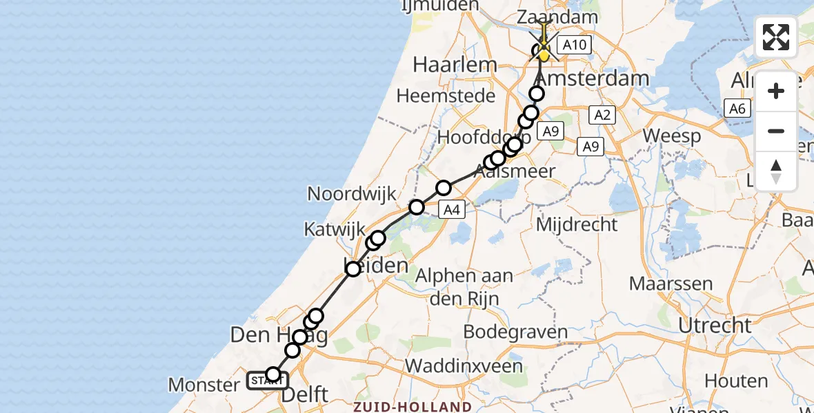 Routekaart van de vlucht: Lifeliner 1 naar Amsterdam Heliport