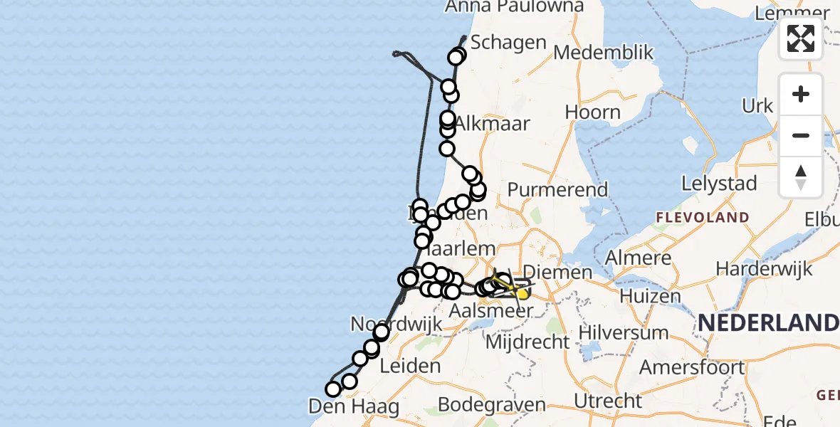 Routekaart van de vlucht: Politieheli naar Schiphol