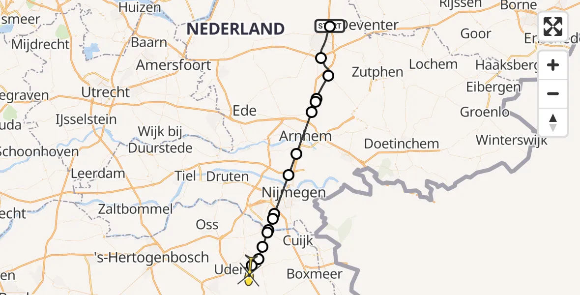 Routekaart van de vlucht: Lifeliner 3 naar Vliegbasis Volkel