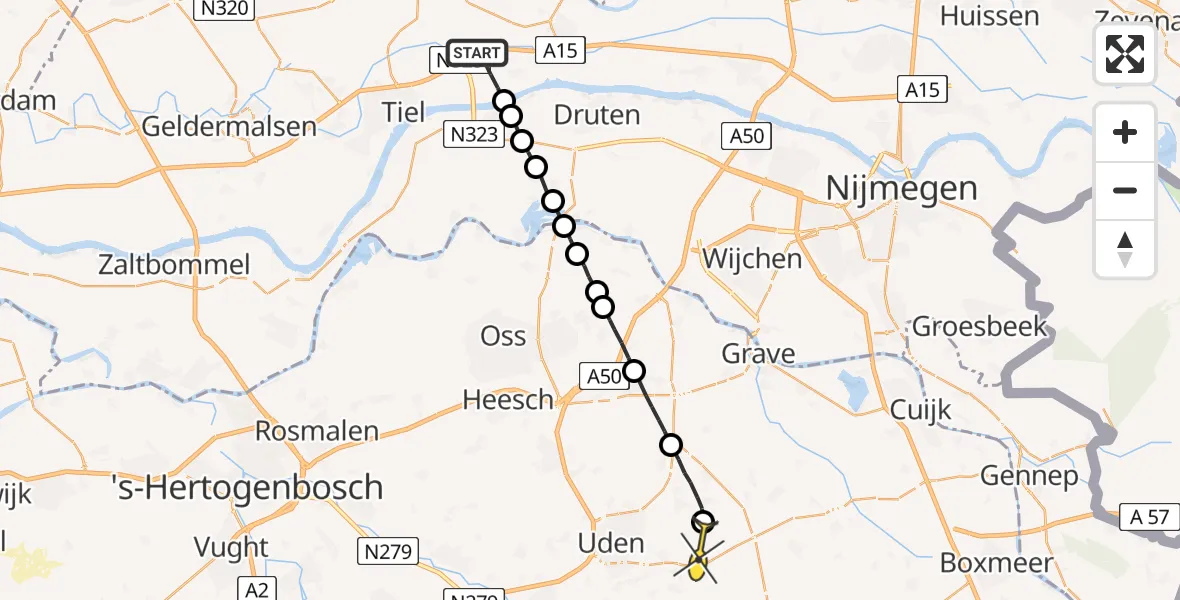 Routekaart van de vlucht: Lifeliner 3 naar Vliegbasis Volkel