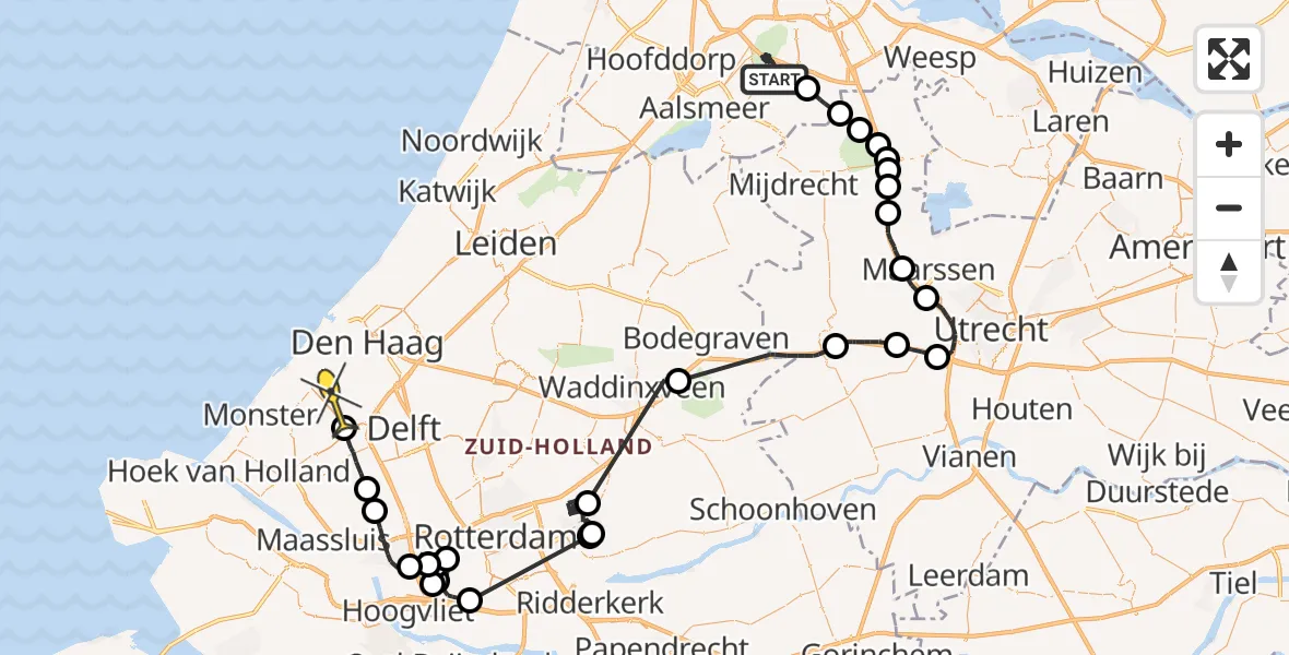 Routekaart van de vlucht: Politieheli naar Wateringen