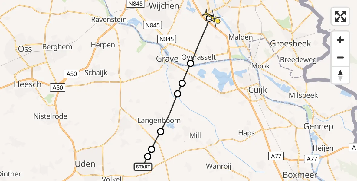 Routekaart van de vlucht: Lifeliner 3 naar Nijmegen