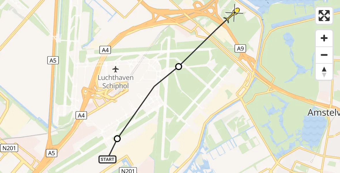 Routekaart van de vlucht: Politiehelikopter naar Badhoevedorp