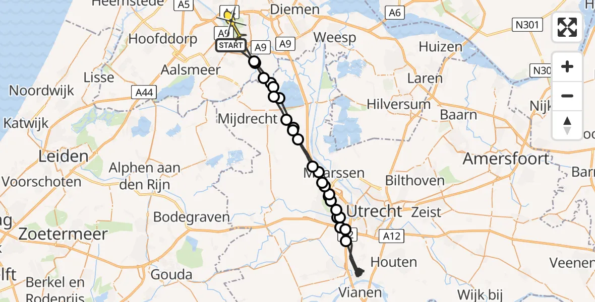 Vluchtroute Politiehelikopter van Amstelveen naar Amstelveen