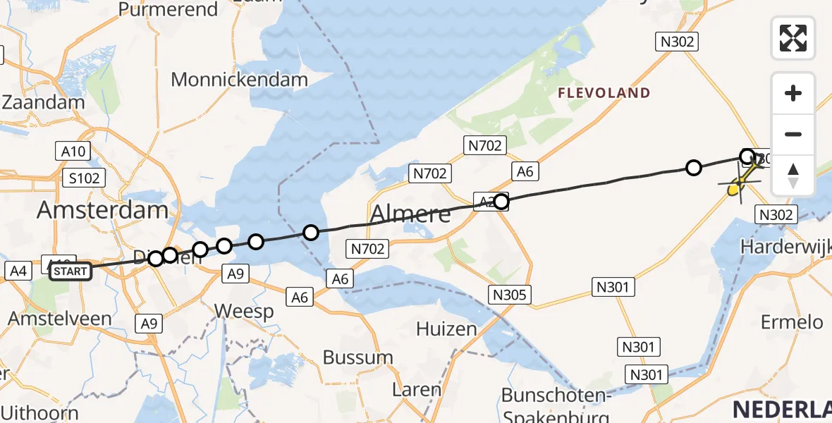 Routekaart van de vlucht: Lifeliner 1 naar Zeewolde